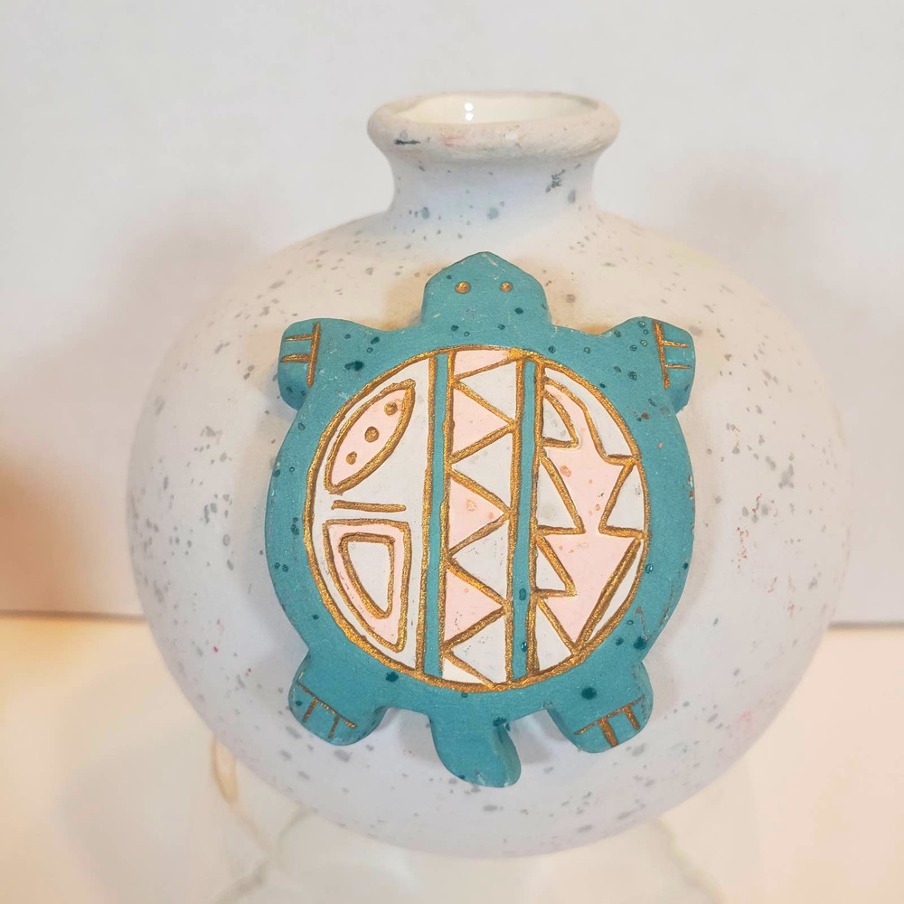 Vintage Handpainted Southwest Turtle Pottery Vase 90s